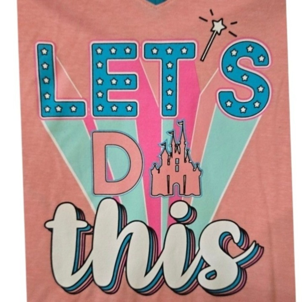 Jadelynn Brooke Womens XL Pink "Lets Do This"‎ Disney Castle V-Neck T-shirt